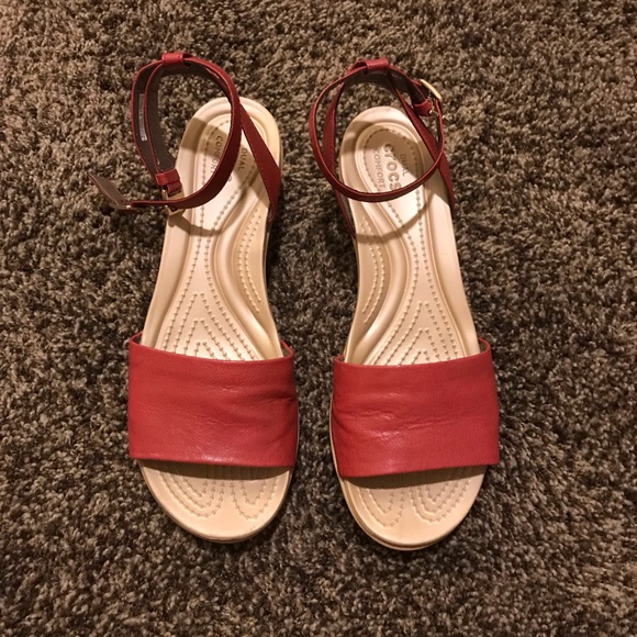 CROCS Shoes - Red wedge sandals with ankle strap